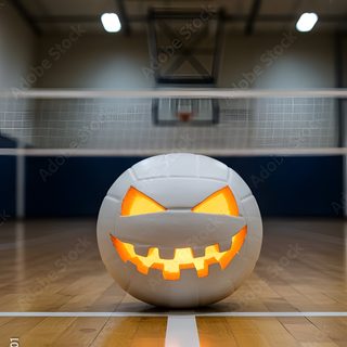 a volleyball ball that has been carved to look like a pumpkin Volleyball Halloween Volleyball Photos, Sports Recovery, Senior Fitness, Athletic Gear, dark olive green