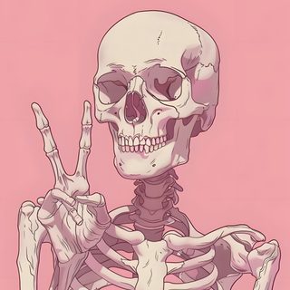 a skeleton holding up the peace sign with both hands Pink Halloween Skeleton Pink Witchy, Pink And Black Skeleton, Pink Skeleton Names,