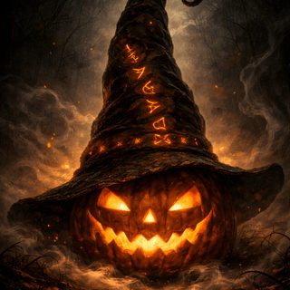 a pumpkin with a witches hat on it's head in front of a dark background Scary Halloween Pumpkin Witch Costume, Halloween Horror, Creepy Pumpkin, Dark Gothic, black