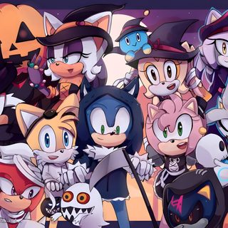 a group of cartoon characters dressed up in halloween costumes Sonic The Hedgehog Halloween Sonic Group Fanart, Halloween Sonic, Sonic Halloween, dim gray