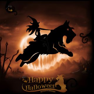 the silhouette of a person on a horse in front of an orange and black background Halloween Scottish Terrier Scottish Terrier Moon, Christmas Scottie Dog, Scottish Terrier Disney, black