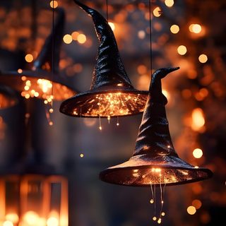 Witch Hat With Lights, Spooky Stuff, Witches Decor Halloween, Witchy Halloween Aesthetic, Natural Halloween Decor, Witch Hat Wallpaper, Witch Hat Background, Witch Design Autumn Decor, Witch Themed Autumn Display Halloween Witch Hat Witch Hat With Lights, Spooky Stuff, Witches Decor Halloween, dark slate gray