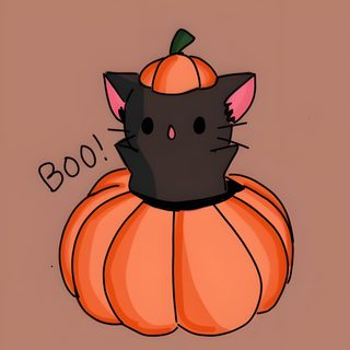 a black cat sitting on top of a small pumpkin with the word boo written above it Preppy Halloween Cat Preppy Halloween Cat, Cute Pumpkin Cat, Pumpkin Cat, Cute, rosy brown