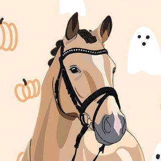 a brown horse wearing a bridle with pumpkins on the wall behind it Cute Halloween Horse Bday Cards, Iphone Classy, Halloween, Toy Horse, Hobby Horse, Horse Art, antique white