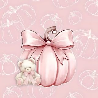 a teddy bear sitting next to a pink pumpkin on a pink background with smaller pumpkins Pink Bow Halloween Pink Fall Aesthetic Iphone, Pink Thanksgiving Iphone, November Pink,