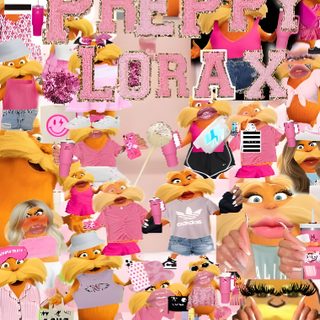 a collage of pink and yellow items with the words pretty girl next to it Preppy Lorax Halloween Preppy Lorax Pfp, Preppy Lorax Collage, Preppy Preppy Lorax, burlywood