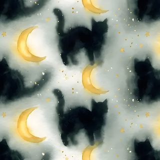 a black cat sitting on top of a yellow moon Halloween Cat Desktop