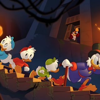 several cartoon characters are walking up some stairs in front of an open fire place at night Ducktales Ghosts Of Halloween Duck Tales Background, Ducktales Halloween, Donald Duck Nephews Halloween, dark slate gray