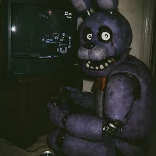 a purple stuffed animal sitting in front of a tv Halloween Fnaf Five Nights At Freddy's Scary, Fnaf Vintage Animatronics, Scary Five Nights At Freddy's, black