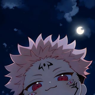 an anime character with red eyes staring at the moon Sukuna Halloween Fan, black
