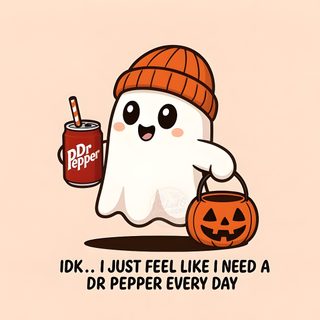a cartoon ghost holding a can of dr pepper's drink and wearing a knitted hat Dr Pepper Halloween Dr Pepper Cartoon, Funny Halloween Drawings, Cute Dr Pepper, blanched almond