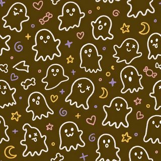 a brown background with white and pink ghostes on it's sides, in different colors Halloween Spooky Ghost Pattern Cute Halloween, Ghost, Fall Candles, Halloween, saddle brown