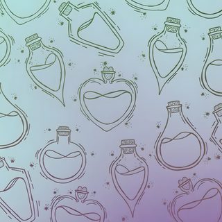 an image of various bottles on a purple and blue background Halloween Magic Potions Light Greysmall Phone Backgrounds, Phone, Pattern, silver