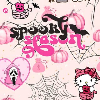 the hello kitty wallpaper is pink and has lots of decorations on it, including spider webs Hello Kitty 4k Halloween Spooky Hello Kitty, Pink Hello Kitty Halloween, Hello Kitty Iphone Halloween, white