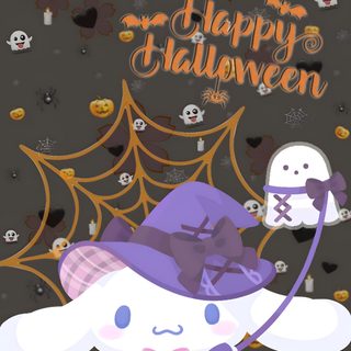 a halloween card with a cartoon character on it Happy Halloween Cinnamoroll Halloween My Melody Halloween, Sanrio Halloween Pictures Cinnamoroll Halloween, Spooky Sanrio Characters, dark slate gray