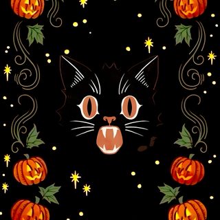 a black cat surrounded by pumpkins on a dark background with stars and swirls Johanna Parker Halloween Iphone, Halloween, black