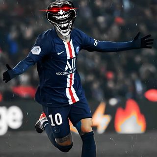 a soccer player is running on the field with his arms out and one foot in the air Football Halloween Psg Neymar, dark slate gray