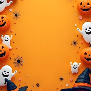 halloween pumpkins and ghost faces are arranged in the shape of a frame on an orange background Halloween Party Backgrounds Halloween Invitaciones, Photo Halloween, Image Halloween, goldenrod