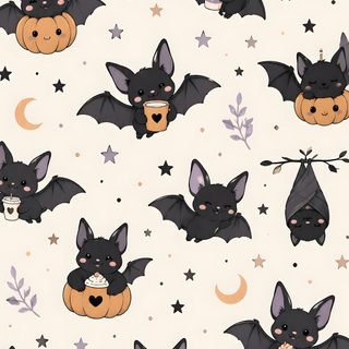 bats and pumpkins on a white background for halloween wallpaper, with stars in the sky Halloween Bats linen