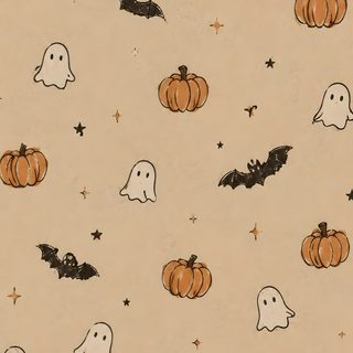 a halloween themed background with pumpkins and ghost faces Soft Halloween Halloween Backgrounds Pumpkin, Iphone Halloween Aesthetic, Fall Aethstetic, tan