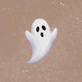 a white ghost floating in the air with two black dots on it's face Small Halloween rosy brown