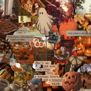 an altered collage of halloween images and words Halloween Collage Laptop Fall, Halloween Desktop, Desktop Fall, Halloween Cute, Fall Background, sienna