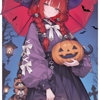a woman in a purple dress holding a pumpkin Halloween Anime Ideas Yuzuha Zzz Fanart, Ukinami Yuzuha Fanart, Types Of Girls, Halloween Art, dim gray