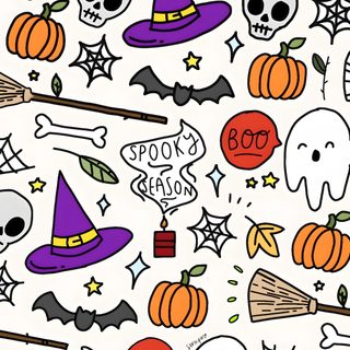 halloween seamless pattern with skulls, pumpkins and ghost faces on white paper background Halloween Cartoon Toss Halloween Costumes, Hallowen Wallpers, Cute Halloween Pattern, white smoke