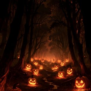 pumpkins glowing in the dark forest at night Halloween 4k Vertical Halloween, Image Halloween, Halloween Iphone Backgrounds, Halloween Backgrounds, black