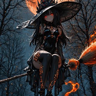 a woman dressed as a witch flying on a broom in front of a full moon Halloween Girl Witch Fantasy, Black Witch Anime, Female Witch, Witch Artwork, dark slate gray