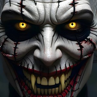 an evil clown with yellow eyes and white makeup Scary Creepy Halloween Art dark slate gray