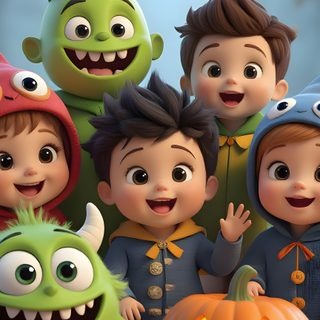 a group of children dressed up in halloween costumes with pumpkins and monsters around them Kids Halloween Halloween Cartoon Iphone, Cute Halloween For Boys, Halloween Cartoon 4k, dim gray