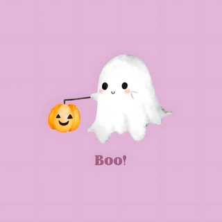 a ghost holding a pumpkin with the word boo on it's side, against a purple background Cute Aesthetic Halloween For Computer Cute App, Halloween, Pc, Cute Ghost, Cute Halloween, Ghost, thistle