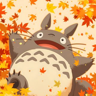 an image of totoro surrounded by leaves in the fall season with autumn colors Totoro Halloween Traditional Artwork, Fond D'ecran Dessin, Pencil And Paper, Cozy Fall, Ipad, sandy brown