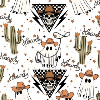 a pattern with skulls and hats on it Cowboy Halloween Western Fall Iphone, Boo Haw, Cowboy Halloween, floral white