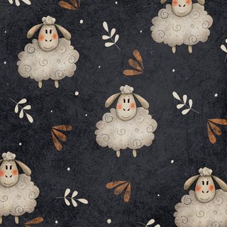 a black background with white sheep and brown leaves Halloween Sheep Sheep Fabric Background, Sheep Pattern On Gray Background, Cute Fluffy Sheep Illustration,