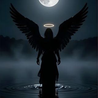 an angel standing in the water at night Halloween Angel Angels Among Us, Black Roses, Rose, Black Rose, Angel,