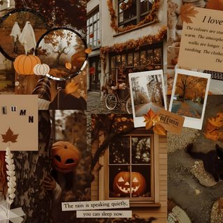 a collage of halloween pictures with pumpkins Laptop Hd 1080p Aesthetic Halloween Computer Fall Aesthetic, Fall Aesthetic Chromebook, Fall Backgrounds Aesthetic Laptop, saddle brown