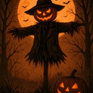 a painting of a scarecrow with two pumpkins in front of a full moon Halloween Sam Espantalho De Halloween, Scarecrow, Halloween Scarecrow, Halloween 5, Halloween, Samhain, black