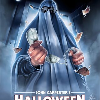 the poster for john carpenter's halloween movie, which features a man holding a computer mouse John Carpenter Halloween Halloween 2 Movie Poster, Halloween 1978 Poster Art, Vintage Slasher Movie Posters, slate gray