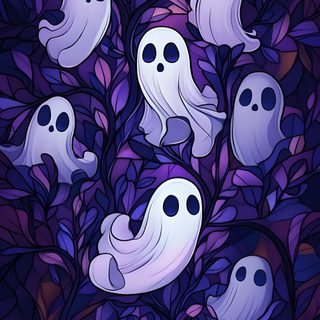 a bunch of white ghost heads are in the bushes with purple leaves and branches behind them Pastel Purple Halloween Mlg, Halloween Cute, Witchy, Gothic, Cool Art, Halloween, midnight blue