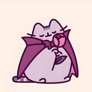 a cartoon cat with a bow on its neck and tongue sticking out from behind it's back Desktop Pusheen Halloween Devil Pusheen, Pusheen Vampire Gif, Pusheen Ghost Gif, Pusheen Vampire, linen