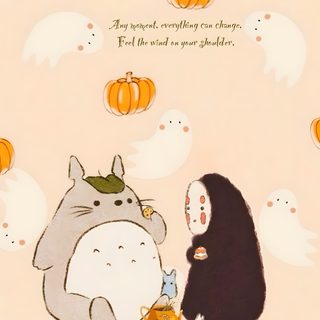 an image of cartoon characters with pumpkins in the background Totoro Halloween Totoro Halloween, Autumn Ghibli, Fall Studio Ghibli, Fall Ghibli, Thanksgiving Anime, bisque