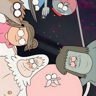 cartoon characters are flying in the sky together Regular Show Halloween Cn Cartoon, Cn, 1080p Cartoon Network, Benson Regular Show, gray