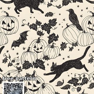 a black and white halloween pattern with cats, pumpkins and bats Halloween - Bats And Cats - Cream Halloween Background Ipad Aesthetic, Ipad Spooky, Halloween Mood, antique white