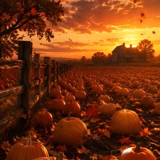 a field full of pumpkins with the sun setting in the background Halloween Sunrise maroon