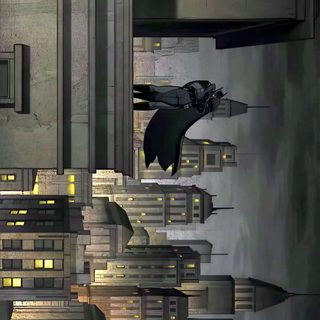 a bird flying over a city with tall buildings Batman The Long Halloween 2 Batman The Long Halloween Christmas, Batman The Long Halloween Art, Batman Long Halloween, dark slate gray