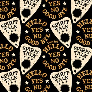 a black and gold pattern with white guitar pickers on the bottom right hand corner Halloween Ouija Ouija Board Pattern, Halloween Ouija Board Background, Ouija Board, black