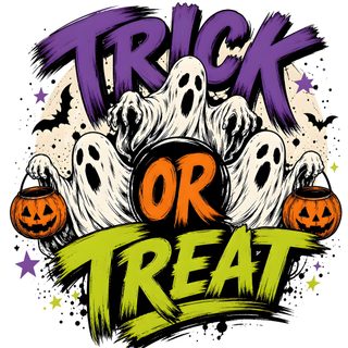 trick or treat with ghost hands and pumpkins Halloween Trick Or Treat Trick Or Treat Halloween Text, Trick Or Treat Text Art, Trick R Treat Art, blanched almond
