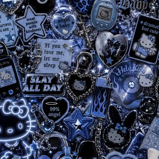 many blue and black patches with hello kitty on them Blue Hello Kitty Halloween dark slate gray